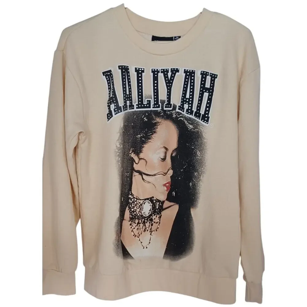Women's Aaliyah Graphic Crewneck Sweatshirt Size Medium, Beige/Tan, Long Sleeve - Picture 3 of 8